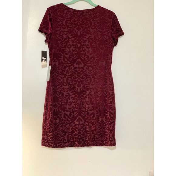 Jump Apparel Burgundy Red Burnout Velvet Sleeveless round Neck Sheath Dress L - Picture 6 of 12